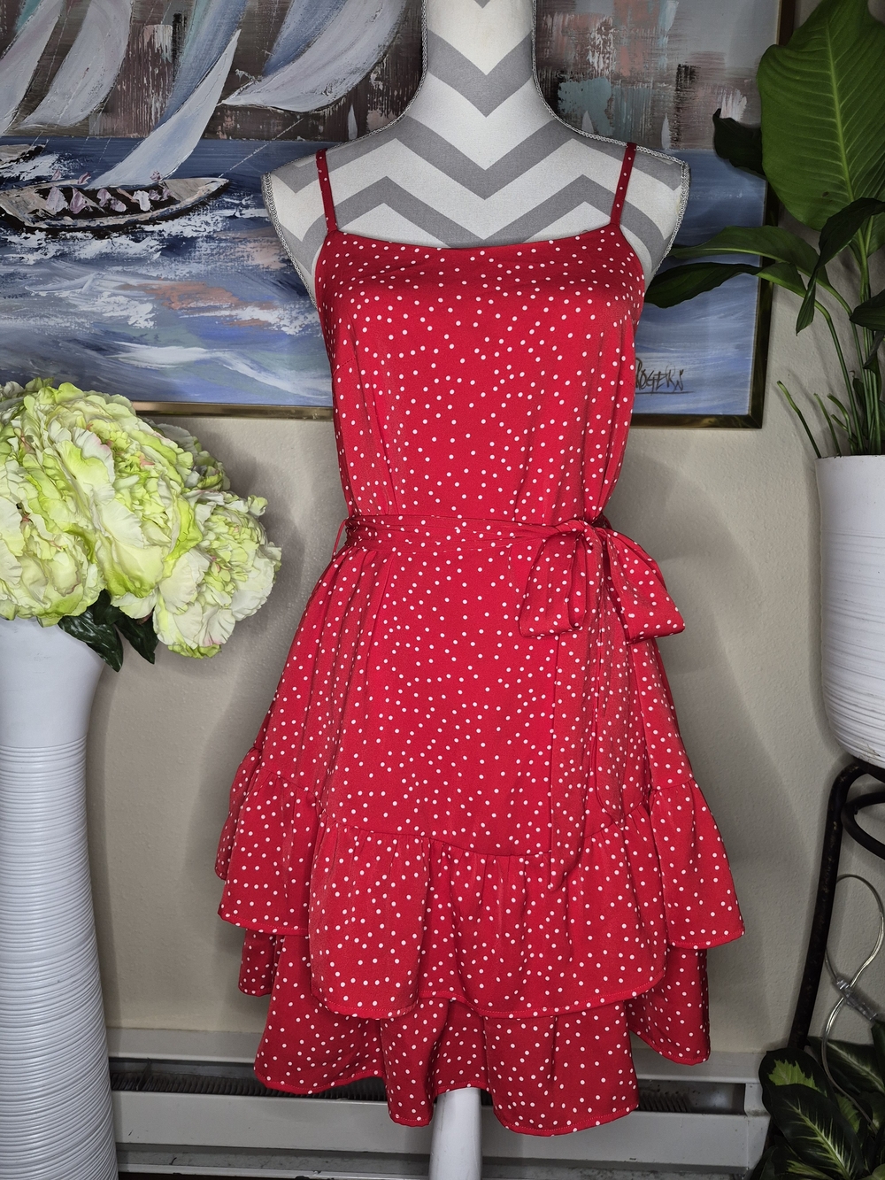 Fashion Nova Red Polka Dot Tiered Mini Dress